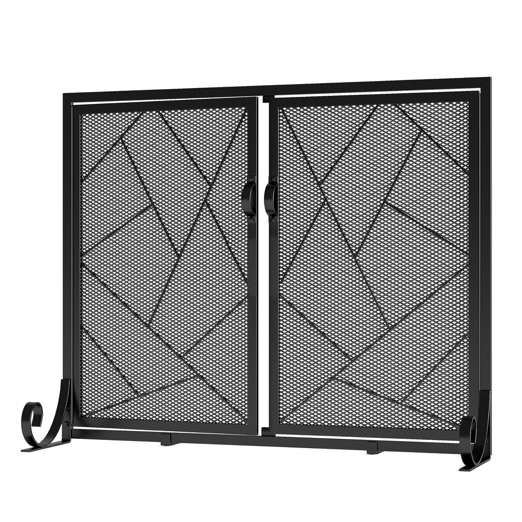 Hinged Fireplace Screen Iron Frame Fire Guard J5239