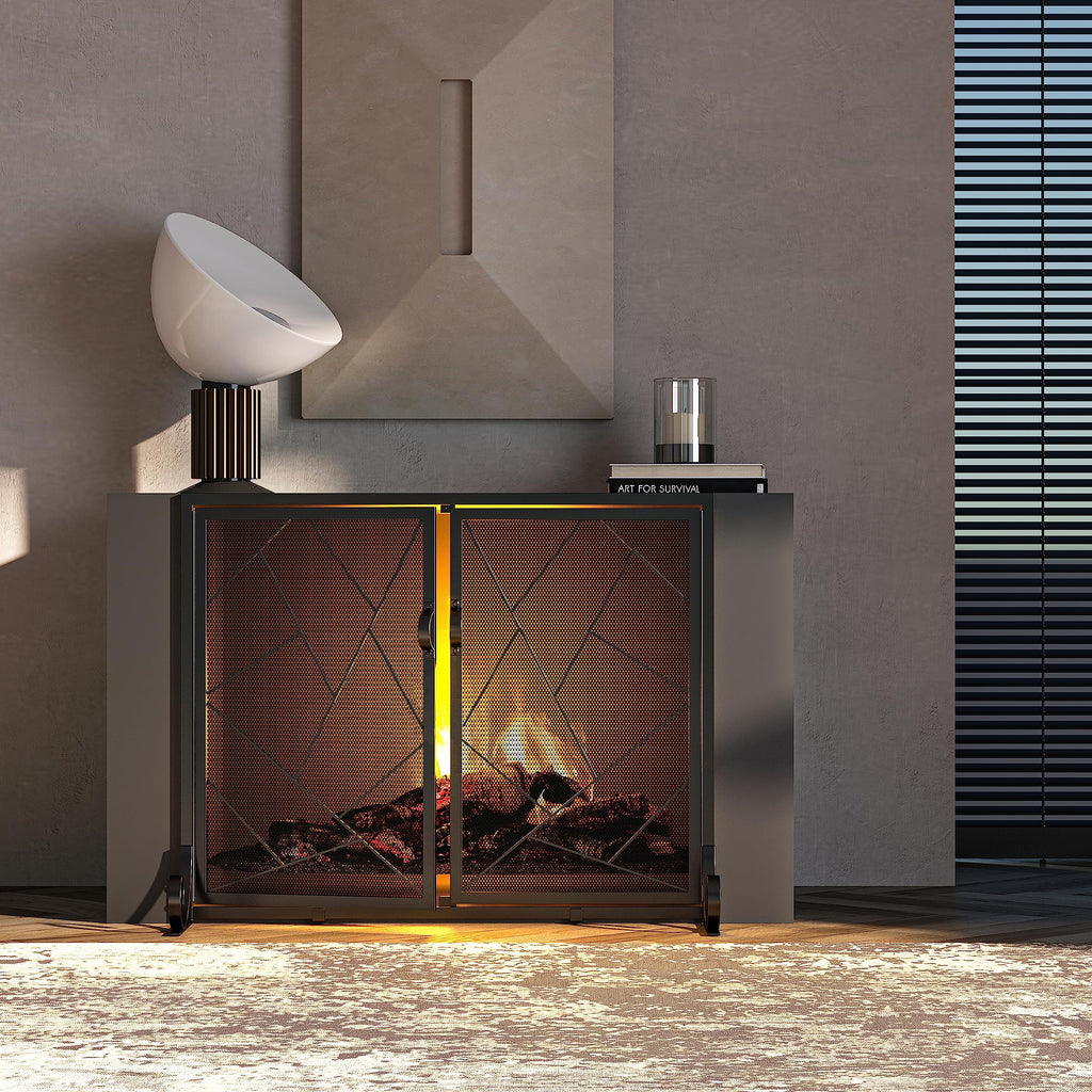 Hinged Fireplace Screen Iron Frame Fire Guard J5239