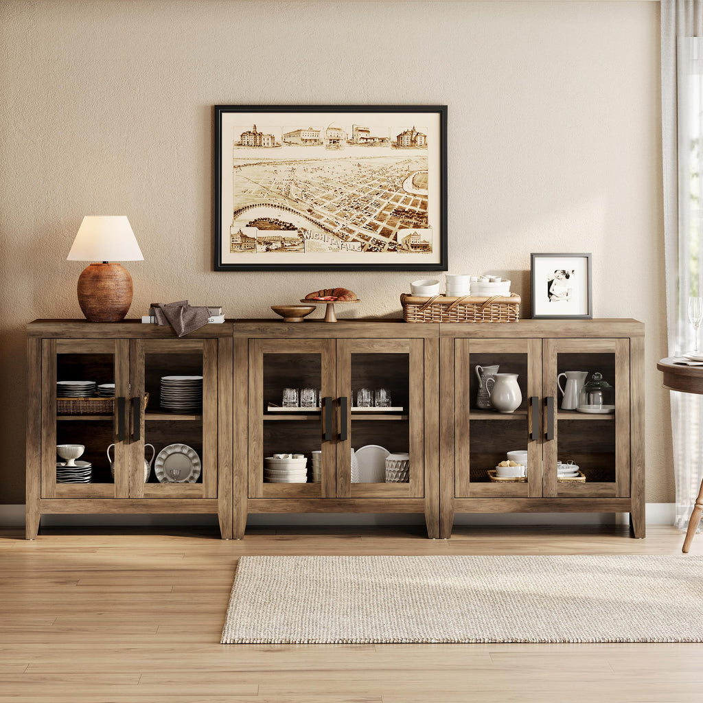 Brown Wood TV Stand with Glass Doors and Storage M436598