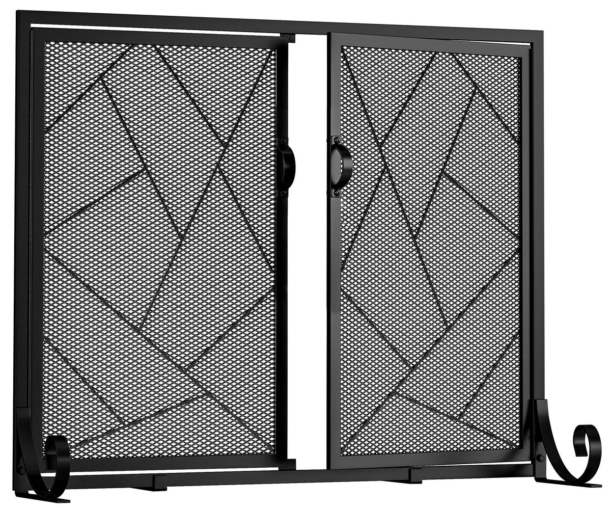 Hinged Fireplace Screen Iron Frame Fire Guard J5239